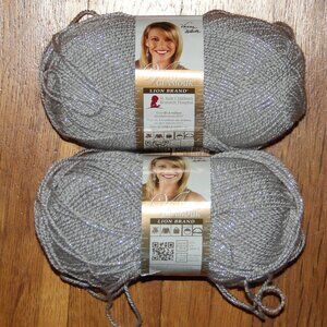 2 Skeins Lion Brand Vanna's Glamour Yarn Platinum Metallic